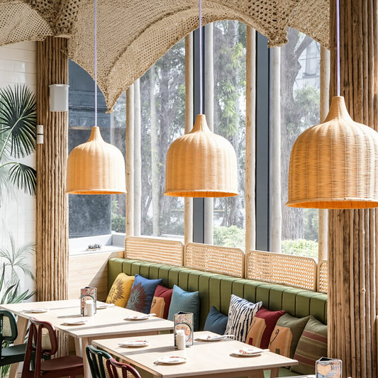Bohemian Pendant Lampshade Rattan Pendant Light Hand-Woven Wicker Lamp
