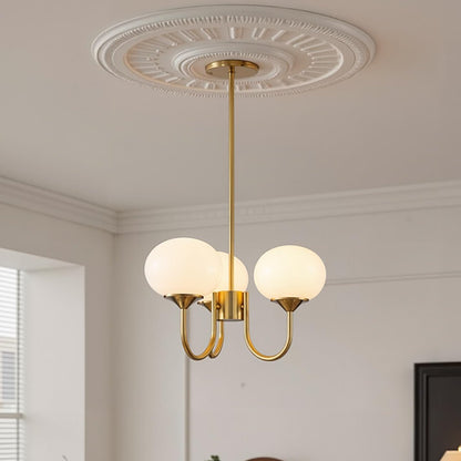 Modern Gooseneck Globe Chandelier - Mid-Century Pink & Orange Glass Pendant