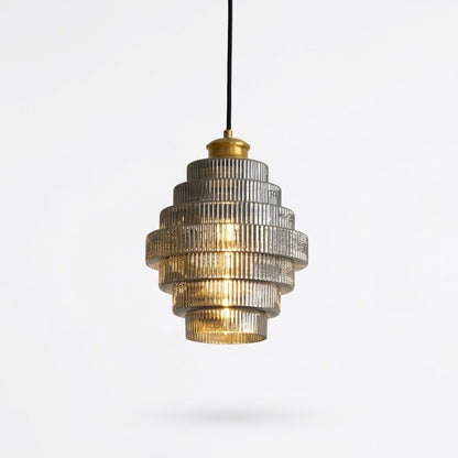 Tiered Ribbed Glass Pendant Light | Sculptural Hand-Blown Glass & Brushed Brass