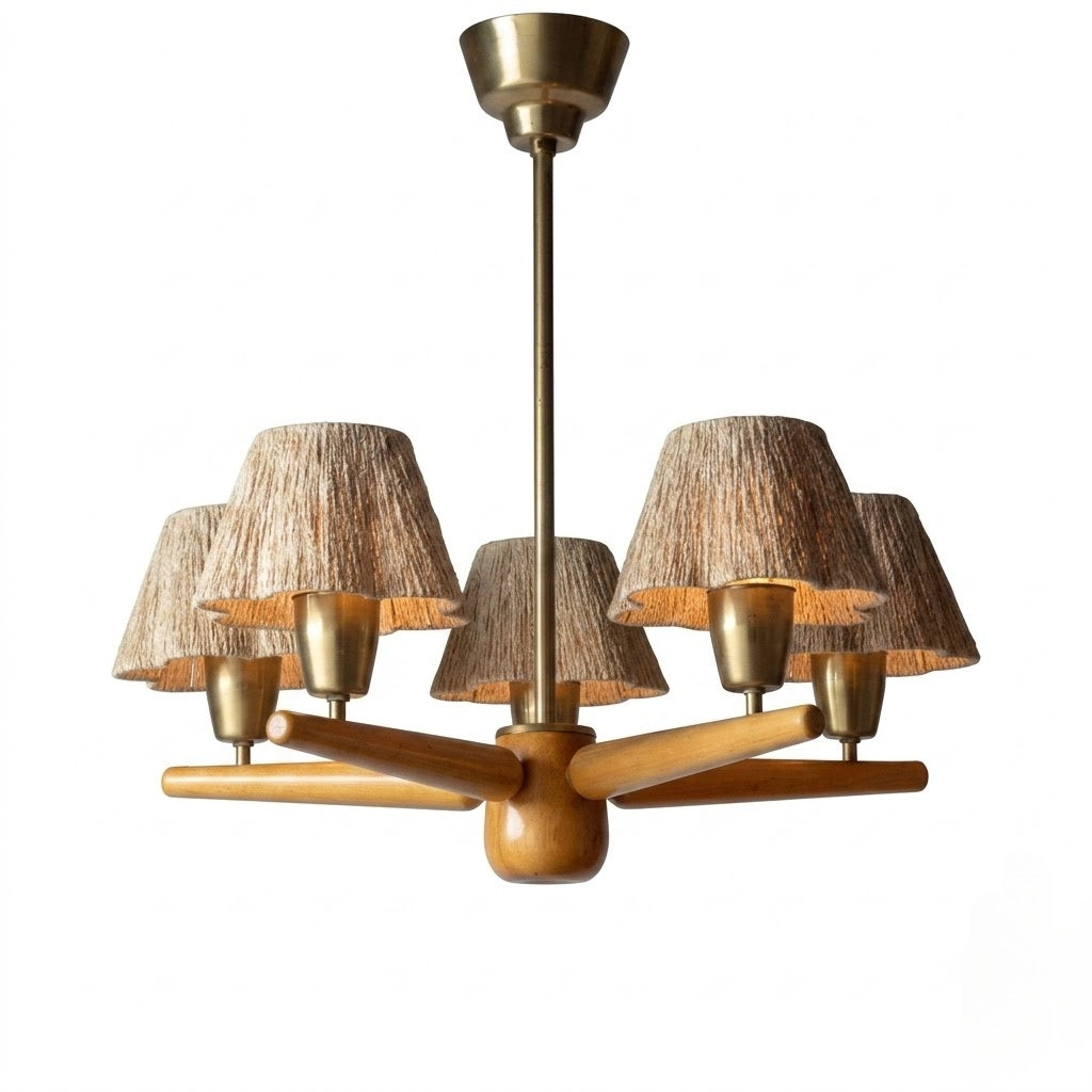 Mid-Century Solid Wood Ceiling Light for Dining Room