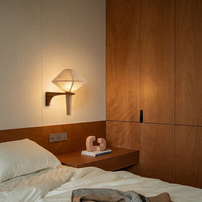 Natural Wood Fabric Geometric Japandi Wall Sconce