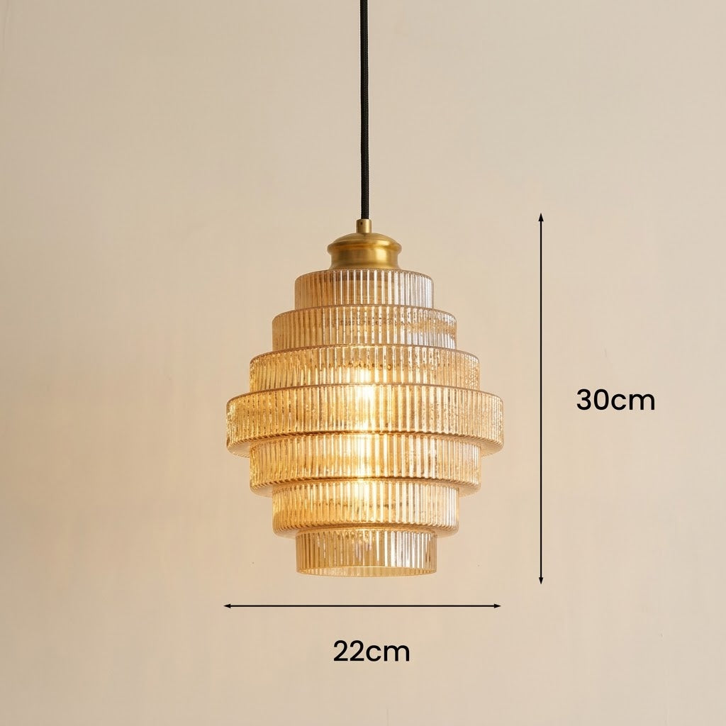 Tiered Ribbed Glass Pendant Light | Sculptural Hand-Blown Glass & Brushed Brass
