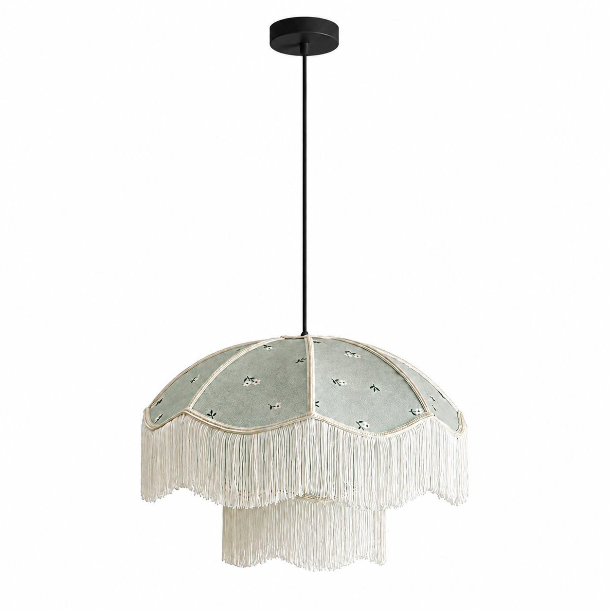 Vintage Floral Fabric Fringe Pendant Light