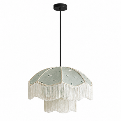 Vintage Floral Fabric Fringe Pendant Light