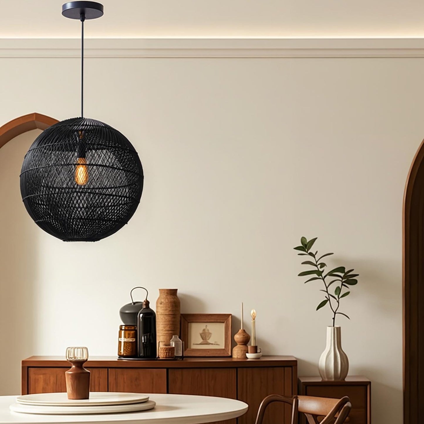 Modern Rattan Globe Pendant Light - Hand-Woven Boho Orb Chandelier