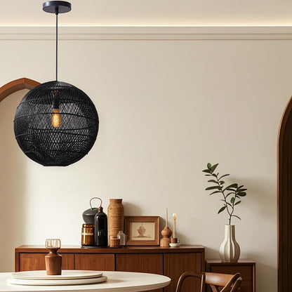 Modern Rattan Globe Pendant Light - Hand-Woven Boho Orb Chandelier
