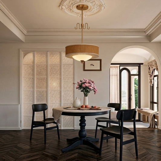 Mid-Century Rattan Pendant Light with Brass Detail
