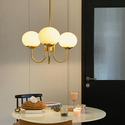 Modern Gooseneck Globe Chandelier - Mid-Century Pink & Orange Glass Pendant
