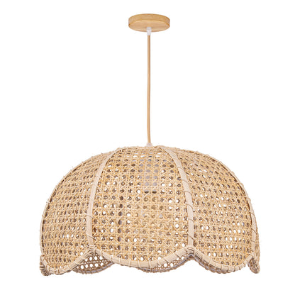 Modern Hand-Woven Rattan Scalloped Pendant Light - Japandi Wavy Dome Chandelier