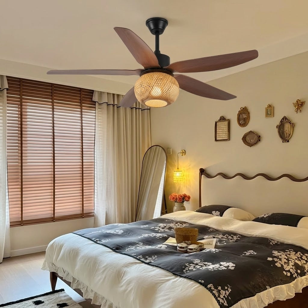 Modern Rustic Bamboo Ceiling Fan with Light - 42"/48"/58" Remote Fan