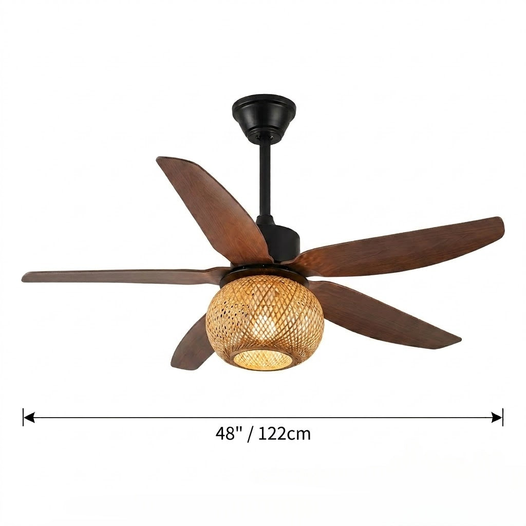 Modern Rustic Bamboo Ceiling Fan with Light - 42"/48"/58" Remote Fan