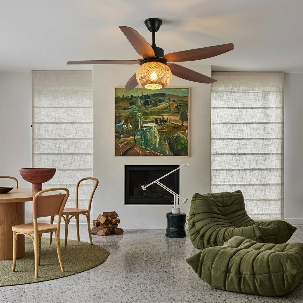 Modern Rustic Bamboo Ceiling Fan with Light - 42"/48"/58" Remote Fan