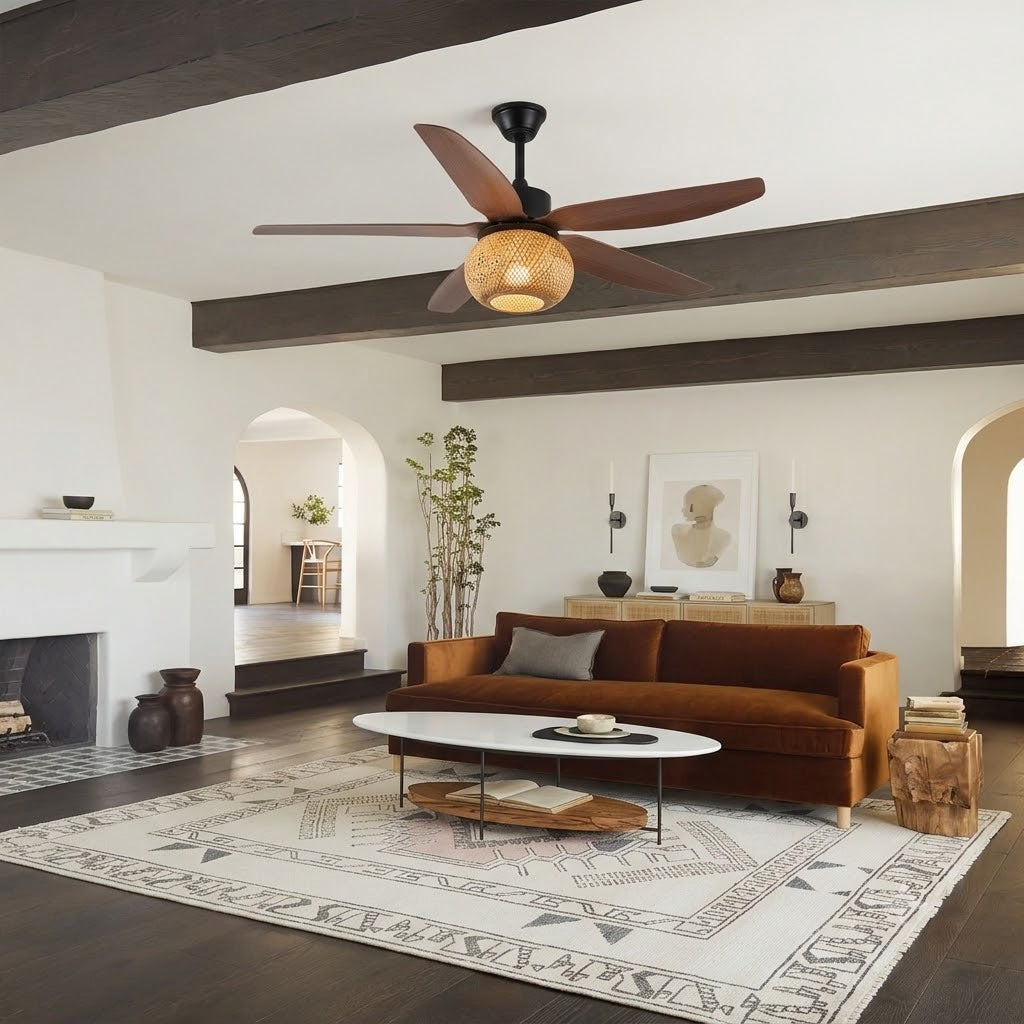 Modern Rustic Bamboo Ceiling Fan with Light - 42"/48"/58" Remote Fan