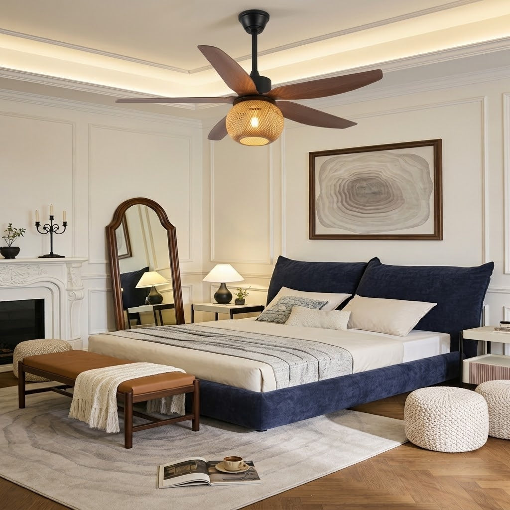 Modern Rustic Bamboo Ceiling Fan with Light - 42"/48"/58" Remote Fan