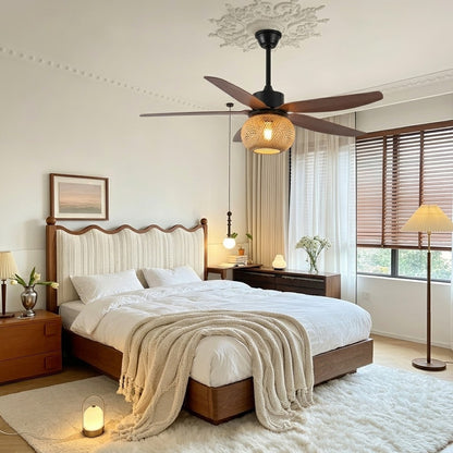 Modern Rustic Bamboo Ceiling Fan with Light - 42"/48"/58" Remote Fan