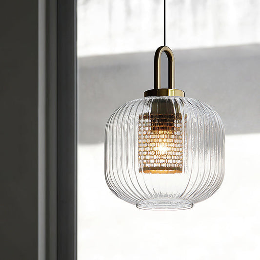 Clear Glass Pendant Light Shade With Brass Fitting-[Modern pendant lighting for bedroom and living space]-Demolights UK