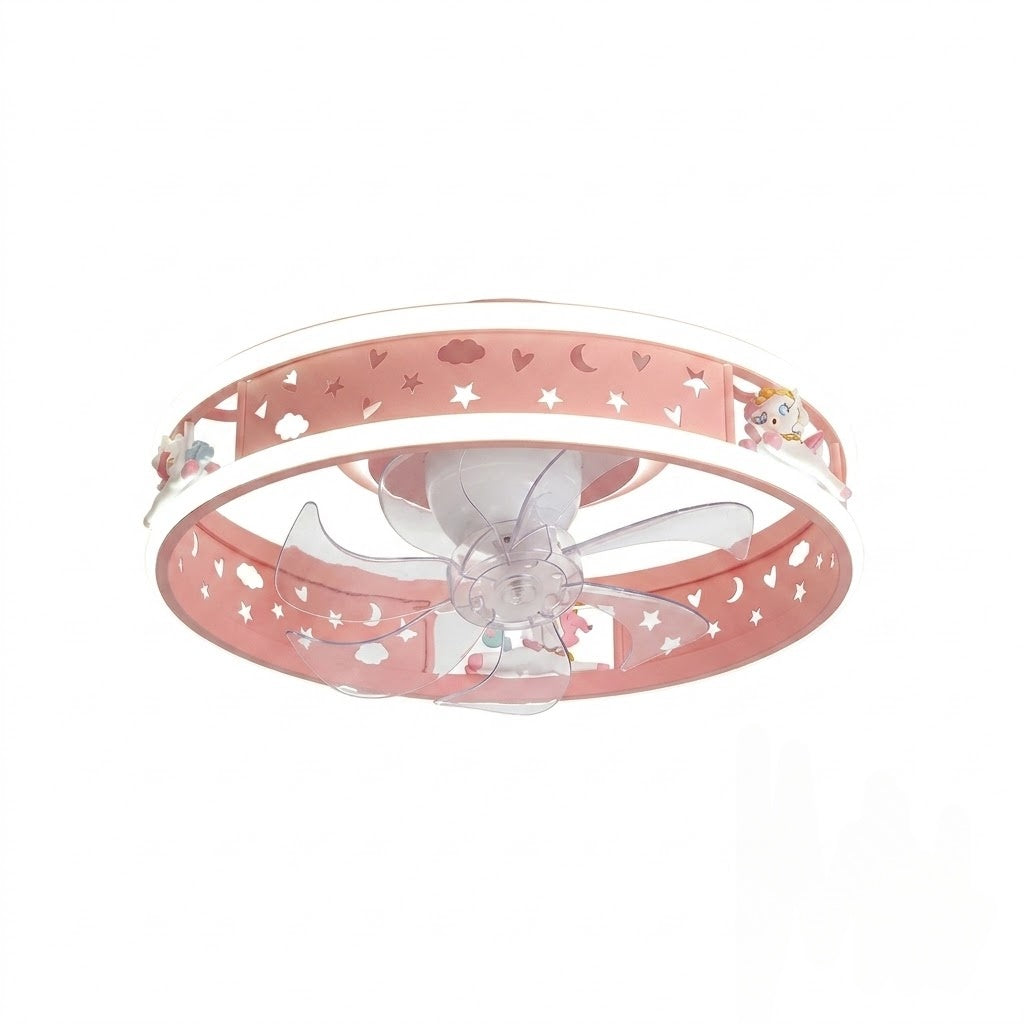 Kids Ceiling Fan with LED Light Cute Round Design