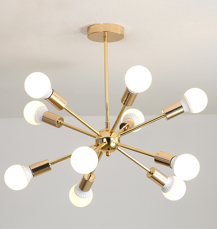 Modern Sputnik Chandelier - Mid-Century Gold Starburst Pendant Light