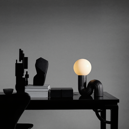 Modern Memphis Wavy Table Lamp - Ribbed Ceramic Snake Globe Light