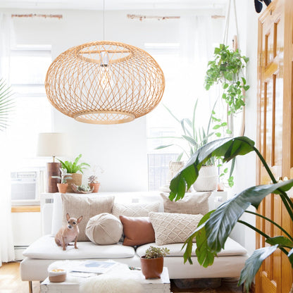 Boho Bamboo Pendant Light Wicker Hanging Lamp for Dining,Kitchen-[Modern pendant lighting for bedroom and living space]-Demolights UK