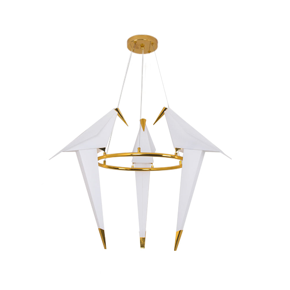 3-Bird Circular Origami Chandelier | Gold Round Dining Room Light