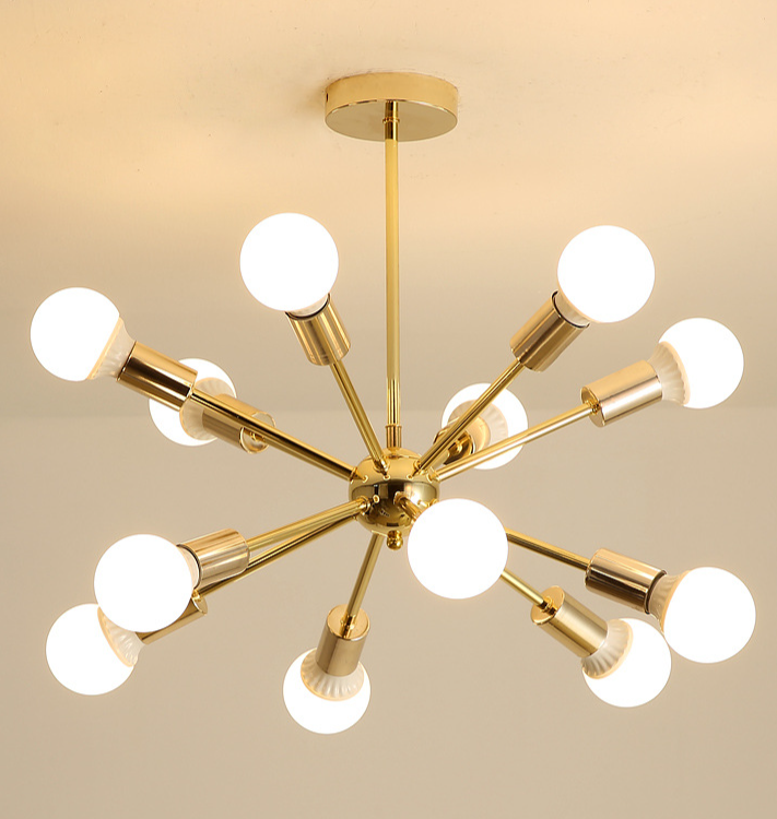 Modern Sputnik Chandelier - Mid-Century Gold Starburst Pendant Light