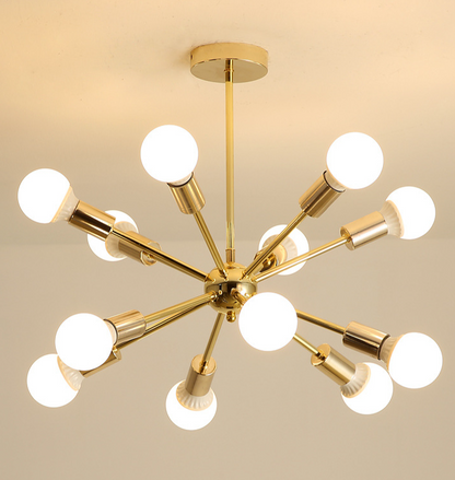 Modern Sputnik Chandelier - Mid-Century Gold Starburst Pendant Light