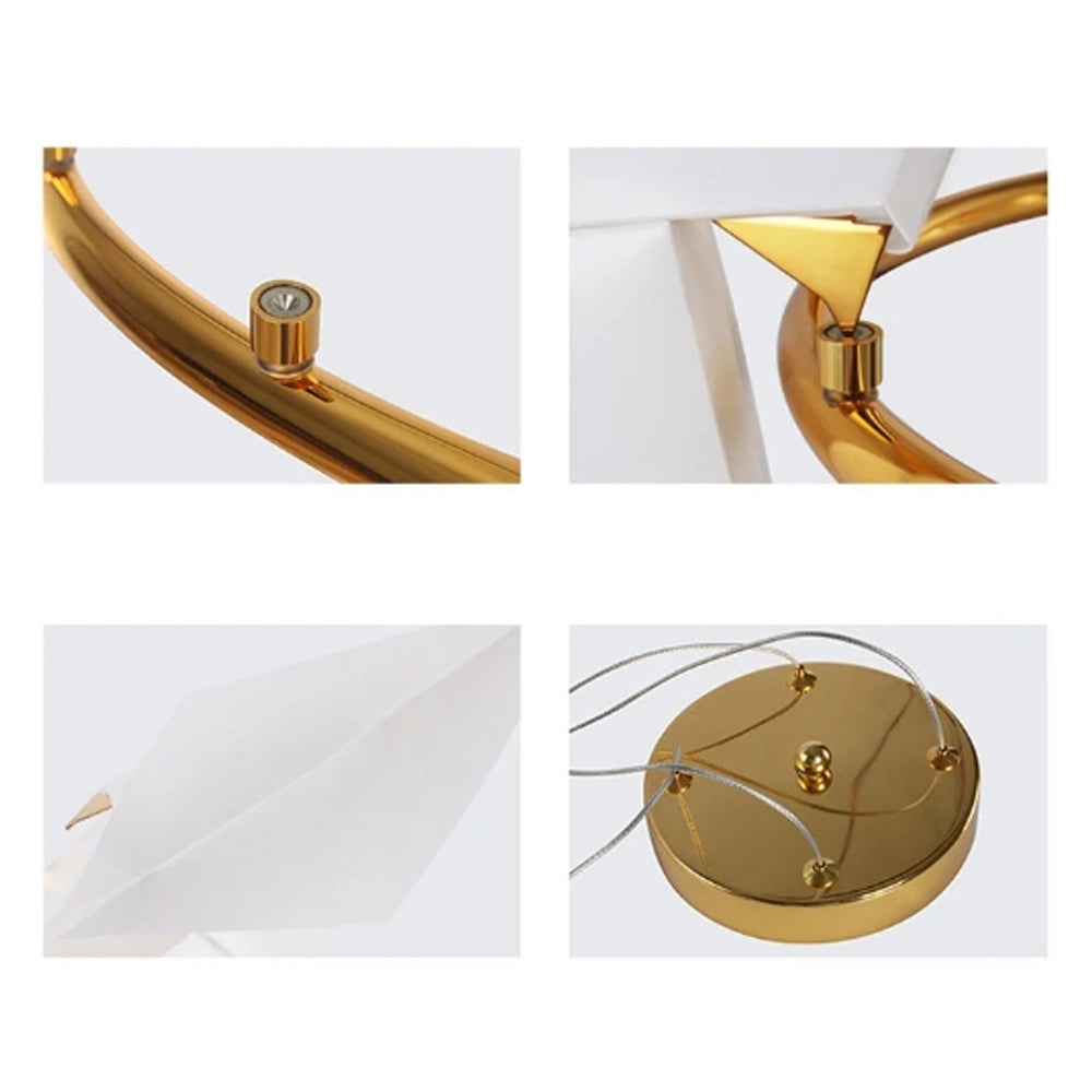 3-Bird Circular Origami Chandelier | Gold Round Dining Room Light