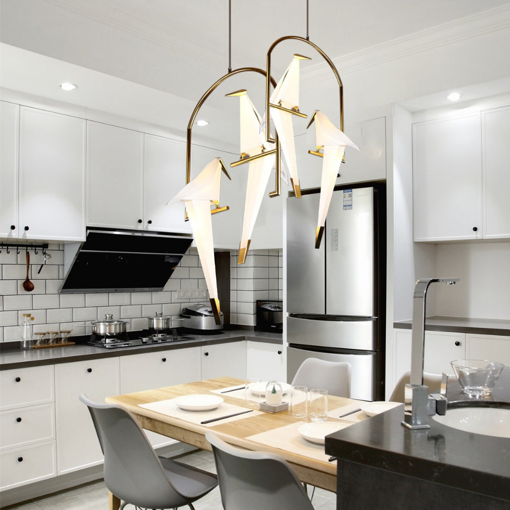 Double Origami Bird Pendant | Symmetrical Gold Arch Feature Light