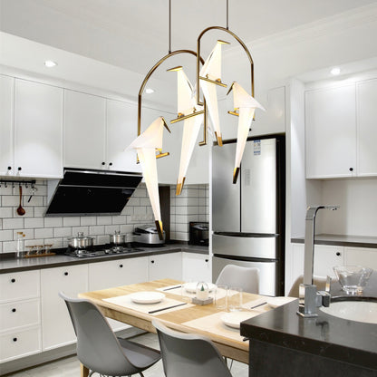 Double Origami Bird Pendant | Symmetrical Gold Arch Feature Light