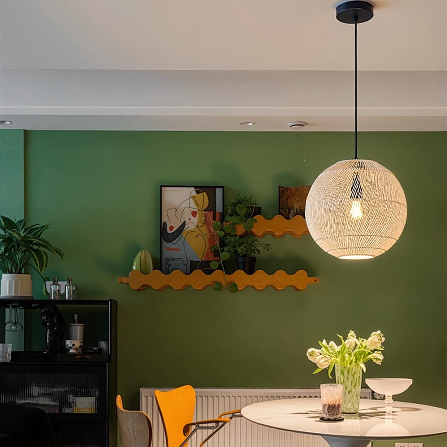Modern Rattan Globe Pendant Light - Hand-Woven Boho Orb Chandelier