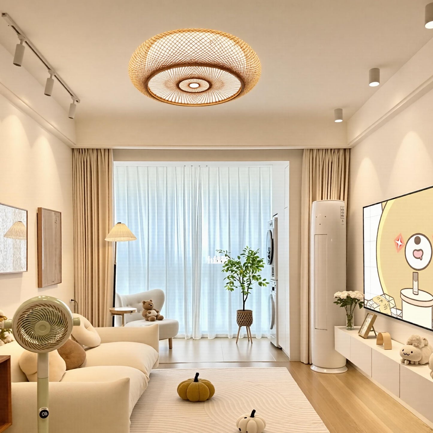 Modern Hand-Woven Bamboo Flush Mount Ceiling Light - Japandi Zen Dome Lamp