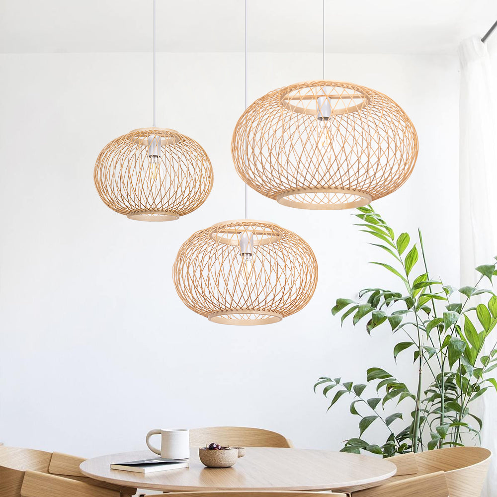 Boho Bamboo Pendant Light Wicker Hanging Lamp for Dining,Kitchen