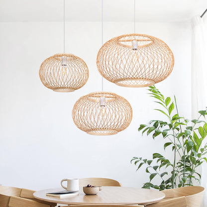 Boho Bamboo Pendant Light Wicker Hanging Lamp for Dining,Kitchen