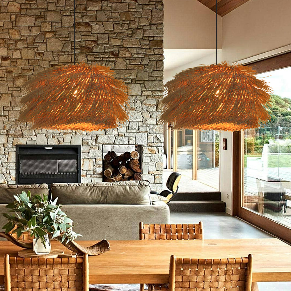 Modern Grass Tassel Pendant Light - Tropical Boho Shaggy Woven Lamp