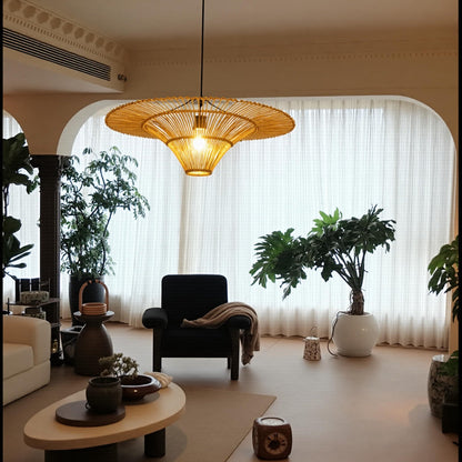 Hand-Woven Rattan Pendant Light - Large Boho Hat Chandelier for Home