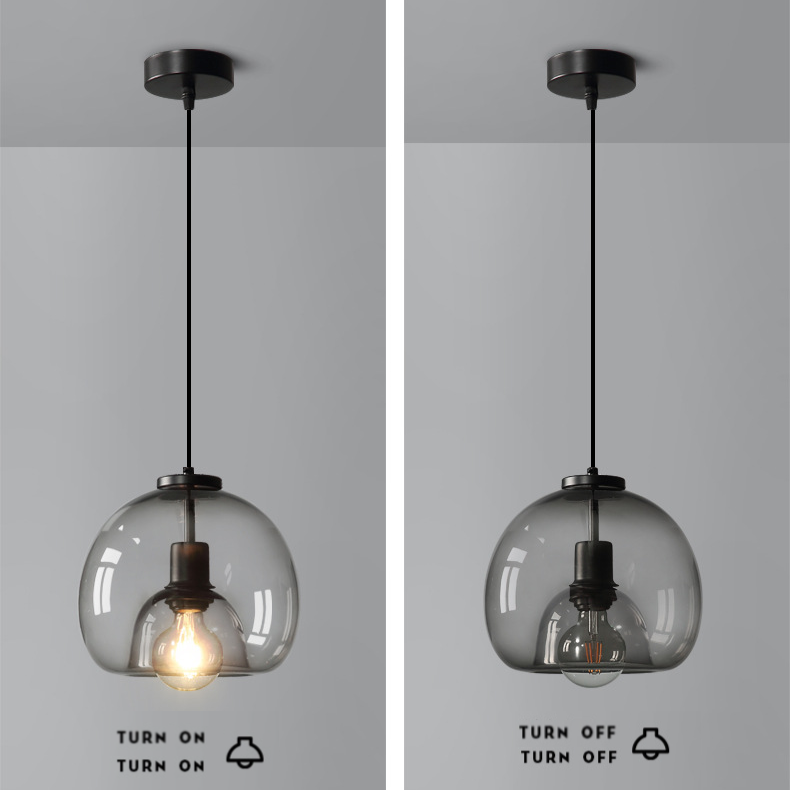 Spherical Glass Pendant Light Modern Double-Layer Globe Smoke & Amber Hanging Lamp