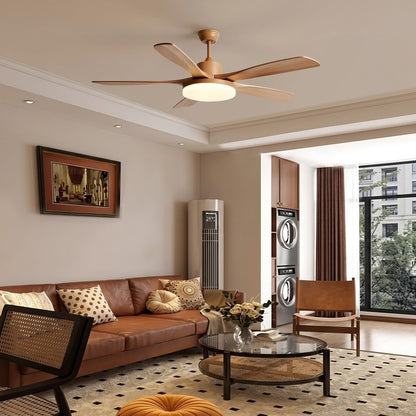 Modern Style Ceiling Fan with Light Natural Wood Finish & LED for Bedroom