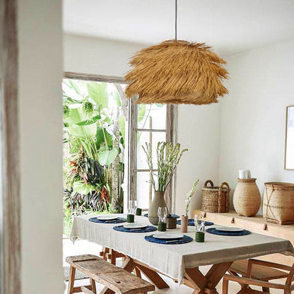 Modern Grass Tassel Pendant Light - Tropical Boho Shaggy Woven Lamp