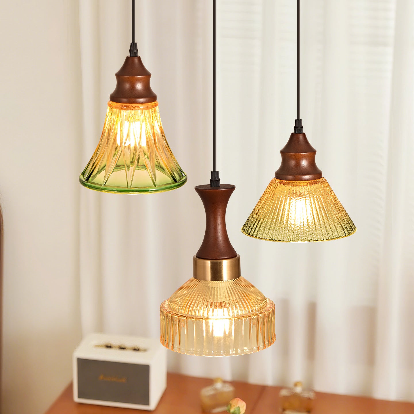 Nordic Vintage Glass Pendant Light for Bedroom or Study