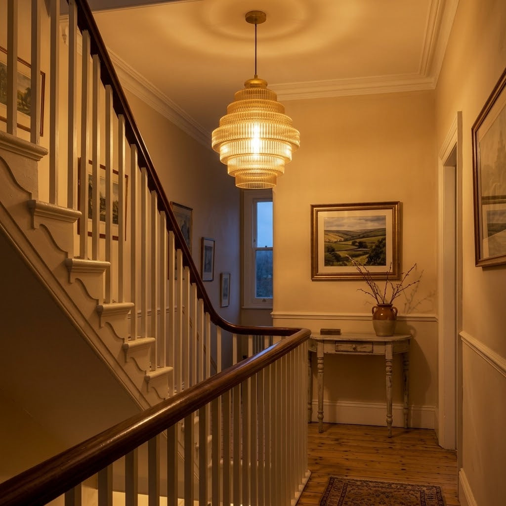 Tiered Ribbed Glass Pendant Light | Sculptural Hand-Blown Glass & Brushed Brass