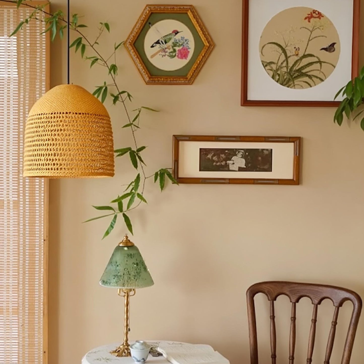 Modern Hand-Woven Straw Pendant Light - Japandi Open Weave Dome Lamp