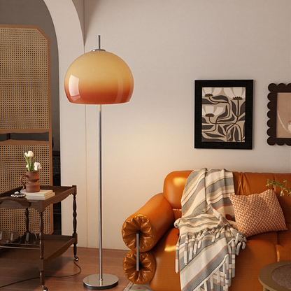 Mid-Century Modern Mushroom Floor Lamp - Retro Amber Glass Standing Light