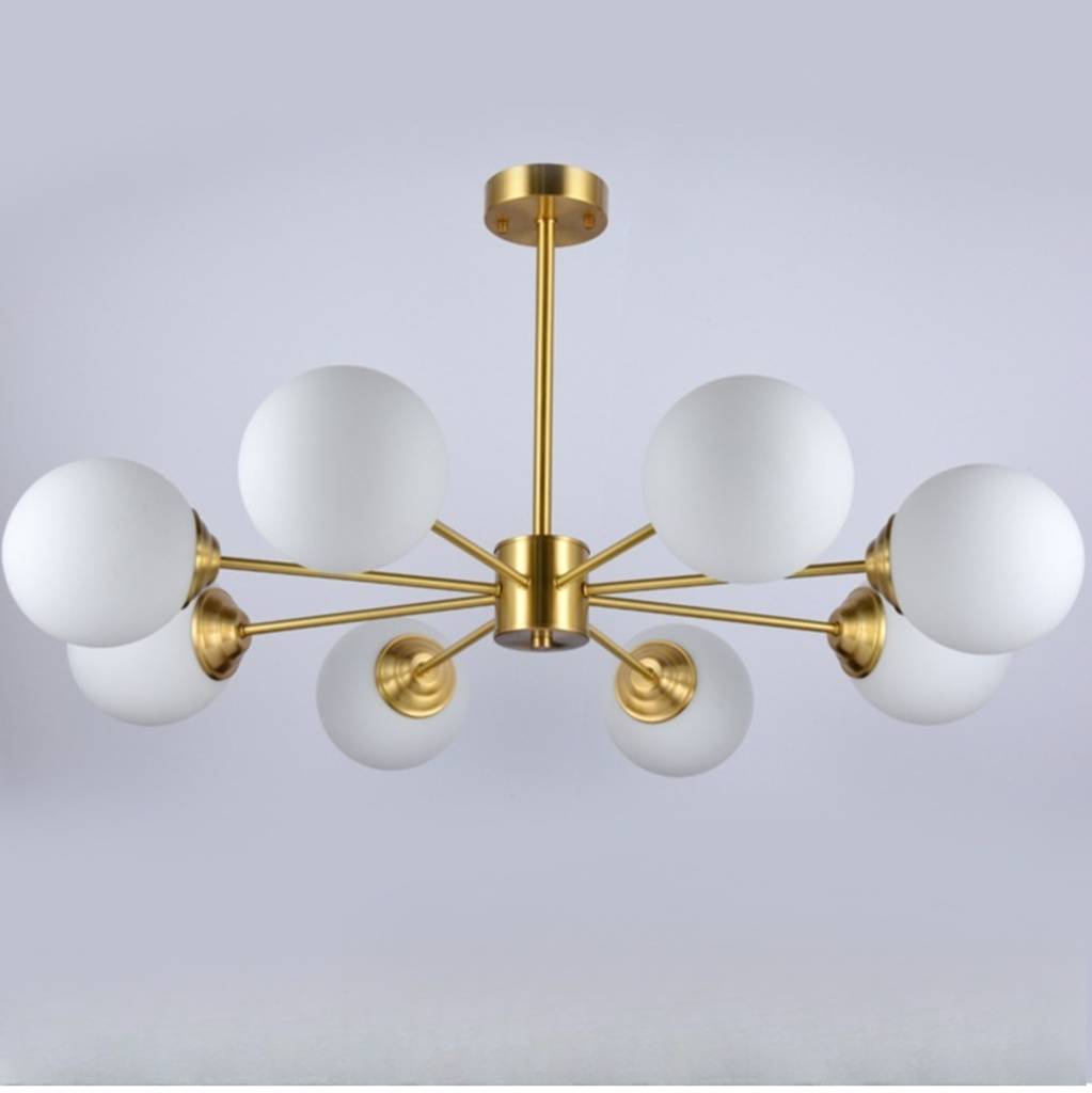 Modern Brass Sputnik Chandelier - 6-Light Opal Globe Chandelier