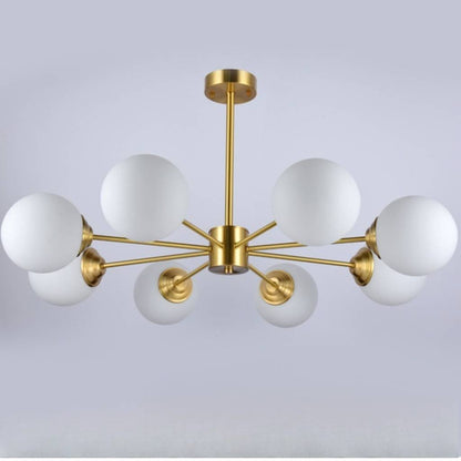 Modern Brass Sputnik Chandelier - 6-Light Opal Globe Chandelier