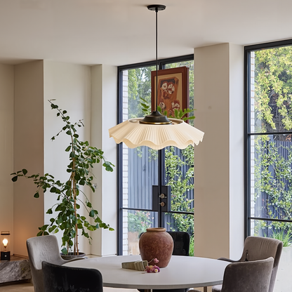 Modern 2-Tier Pleated Fabric Lotus Pendant Light - Japandi Floral Chandelier