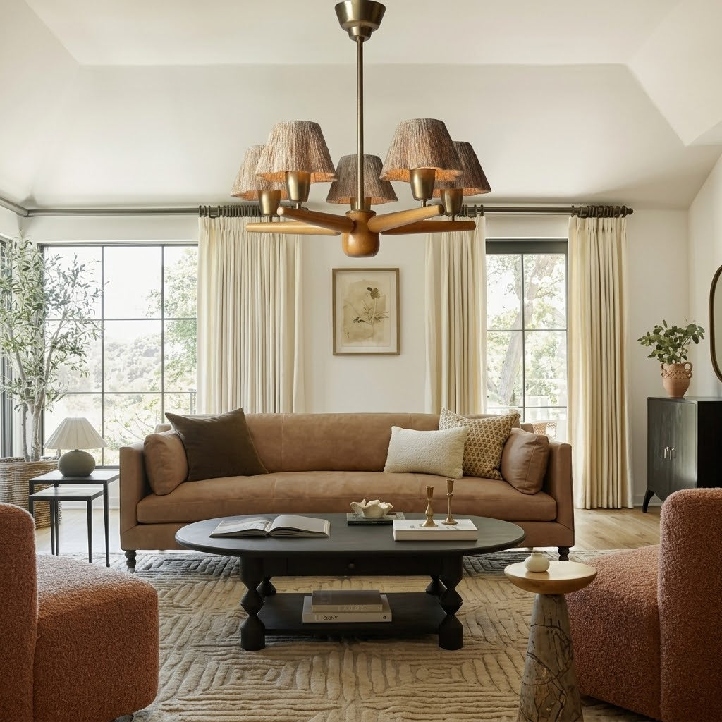 Mid-Century Solid Wood Ceiling Light for Dining Room