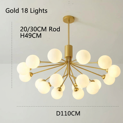 Modern Branching Globe Chandelier - Nordic Gold 18-Light Pendant