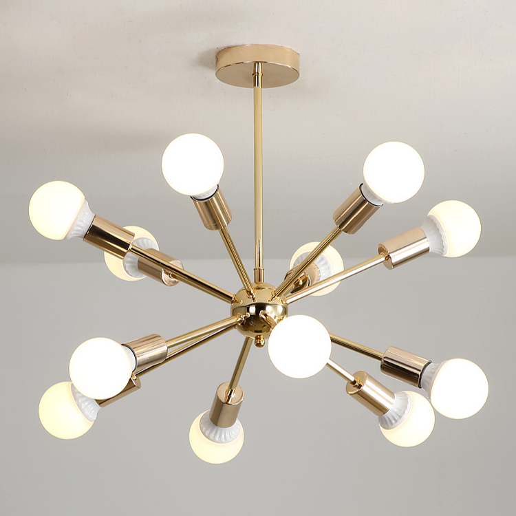 Modern Sputnik Chandelier - Mid-Century Gold Starburst Pendant Light