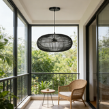 Load image into Gallery viewer, 3-Light Oval Rattan Pendant Light Black Boho Ceiling Fixture